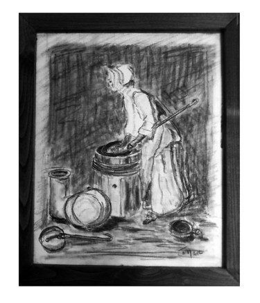 Drawing titled "Vaisselle d'un aute…" by Jnm, Original Artwork, Charcoal