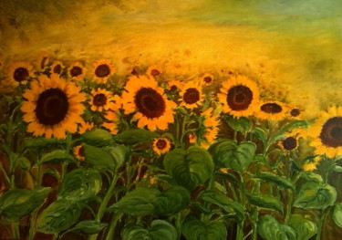 Peinture intitulée "champ de tournesols" par Jean Noel Remy, Œuvre d'art originale, Huile