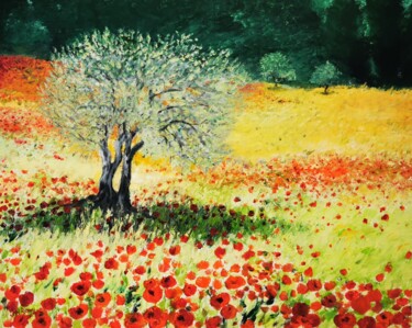 Malerei mit dem Titel "Les coquelicots et…" von Jean Noel Remy, Original-Kunstwerk, Öl