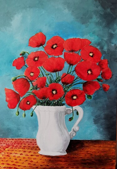 Painting titled "Les coquelicots" by Jean Noel Remy, Original Artwork, Oil