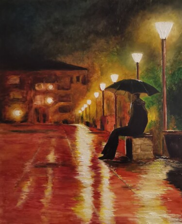 Pintura titulada "Un soir de pluie ." por Jean Noel Remy, Obra de arte original, Oleo
