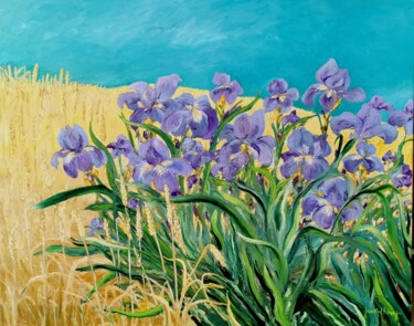 Ζωγραφική με τίτλο "Iris au champ de blé" από Jean Noel Remy, Αυθεντικά έργα τέχνης, Λάδι