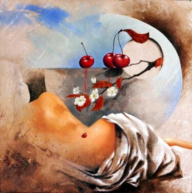 Painting titled "le temps des cerises" by Jean-Noël Riou, Original Artwork, Oil