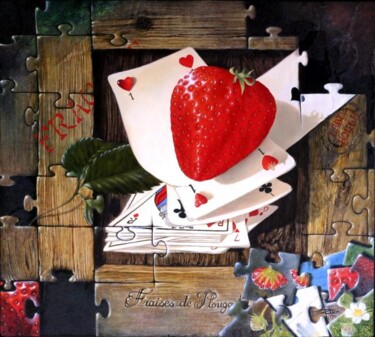 Painting titled "fraise" by Jean-Noël Riou, Original Artwork, Oil