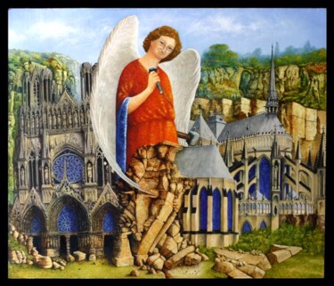 Peinture intitulée "l'ange sculpteur a…" par Jean-Noël Riou, Œuvre d'art originale, Huile
