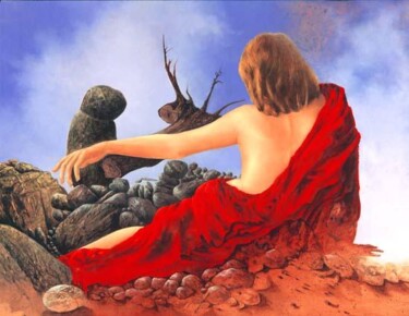 Painting titled "Modèle drapée" by Jean-Noël Riou, Original Artwork, Oil