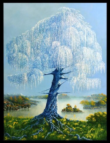 Pintura titulada "L'arbre bleu" por Jean-Noël Riou, Obra de arte original, Oleo