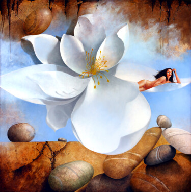 Painting titled "magnolia" by Jean-Noël Riou, Original Artwork, Oil
