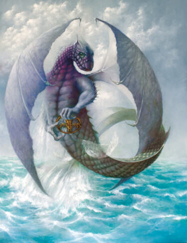 Pittura intitolato "dragon-des-mers.jpg" da Jean-Noël Riou, Opera d'arte originale, Olio