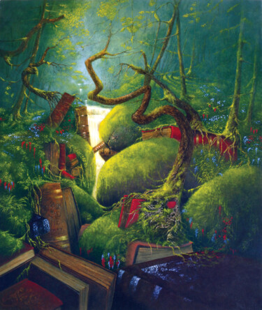 Pintura titulada "les secrets de Merl…" por Jean-Noël Riou, Obra de arte original, Oleo Montado en Bastidor de camilla de ma…