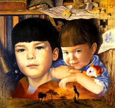 绘画 标题为“portrait d'enfants” 由Jean-Noël Riou, 原创艺术品