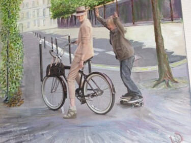 Peinture intitulée "Un Vélo un Sourire" par Jean Paul Birebent, Œuvre d'art originale, Huile