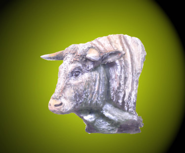 Sculpture titled "taureau charolais #…" by Jean Paul Constant, Original Artwork, Terra cotta