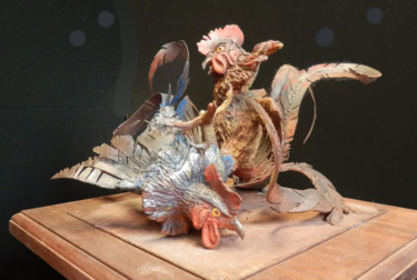 Sculpture intitulée "Combat de coqs" par Jean Paul Constant, Œuvre d'art originale, Terre cuite