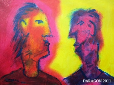 Peinture intitulée "La discution" par Jean-Paul Daragon, Œuvre d'art originale, Huile
