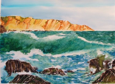 Peinture intitulée "vagues verte" par Jean Paul Euvrard, Œuvre d'art originale, Aquarelle