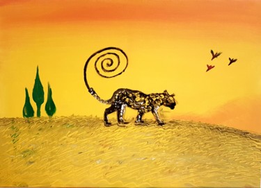 Painting titled "Cameleon" by Nelopo, Original Artwork, Acrylic Mounted on Wood Stretcher frame