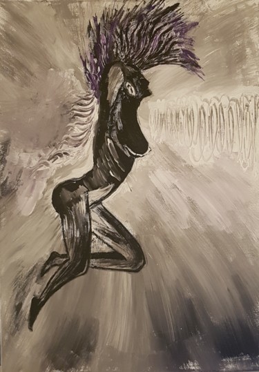 Painting titled "Black angel" by Nelopo, Original Artwork, Acrylic Mounted on Wood Stretcher frame