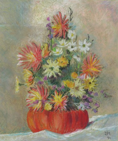 Malerei mit dem Titel "Vase Orange" von Gipéhel, Original-Kunstwerk, Pastell