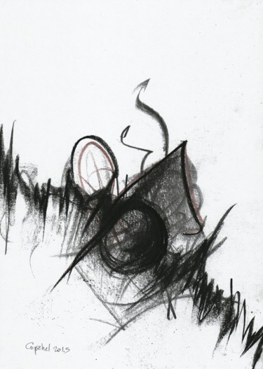 Drawing titled "Résonance-06" by Gipéhel, Original Artwork, Charcoal