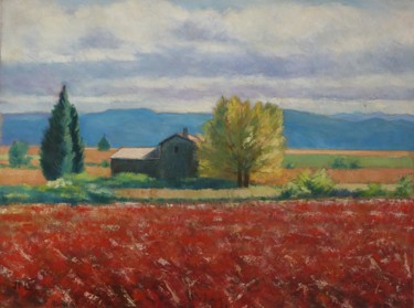 Peinture intitulée "Paysage au champ ro…" par Gipéhel, Œuvre d'art originale, Huile
