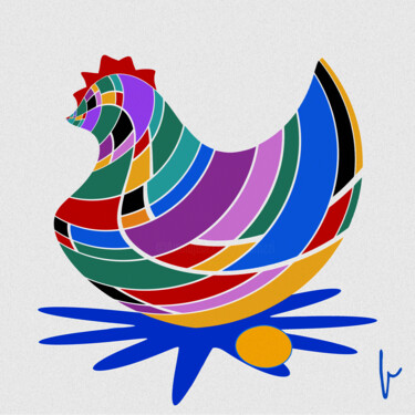 Arte digitale intitolato "L'oeuf ou la poule ?" da Jean Paul Pierozzi, Opera d'arte originale, Pittura digitale