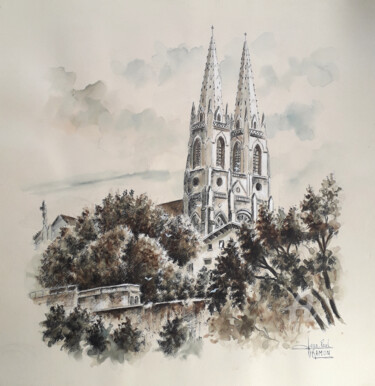 Malerei mit dem Titel "Eglise St André/Nio…" von Jean-Paul Ramon, Original-Kunstwerk, Aquarell