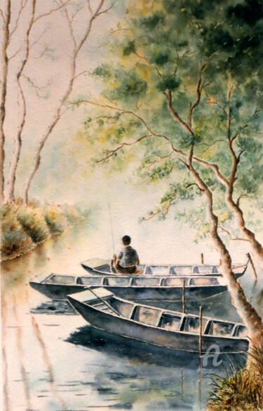 Painting titled "Tranquillité" by Jean-Paul Ramon, Original Artwork, Watercolor