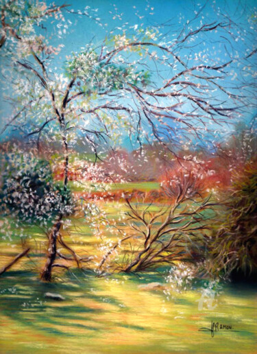 Pintura intitulada "Gâtine au printemps" por Jean-Paul Ramon, Obras de arte originais, Pastel