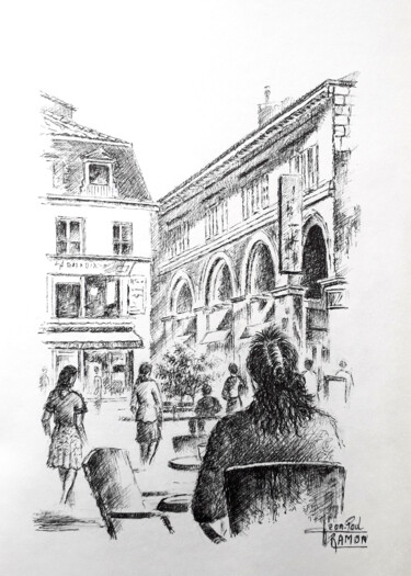 Drawing titled "La pause/Niort" by Jean-Paul Ramon, Original Artwork, Ink