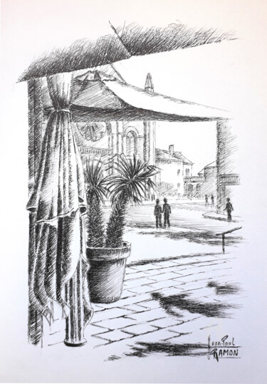 Drawing titled "En terrasse/Entre o…" by Jean-Paul Ramon, Original Artwork, Ink