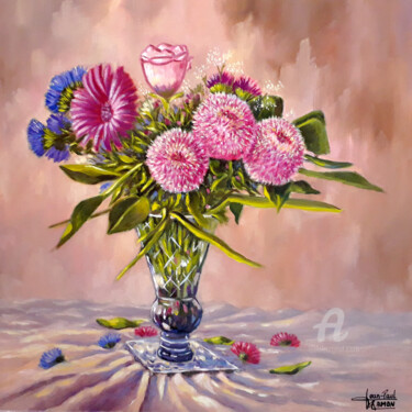 Painting titled "Le bouquet" by Jean-Paul Ramon, Original Artwork, Oil Mounted on Wood Stretcher frame