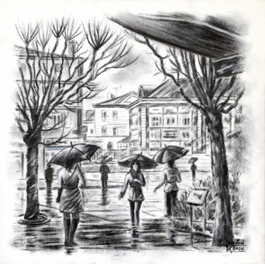 Peinture intitulée "Une journée pluvieu…" par Jean-Paul Ramon, Œuvre d'art originale, Fusain