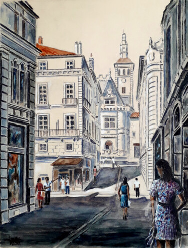 「Visite guidée」というタイトルの絵画 Jean-Paul Ramonによって, オリジナルのアートワーク, 水彩画
