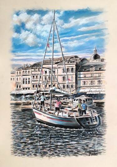 Painting titled "Départ en mer" by Jean-Paul Ramon, Original Artwork, Watercolor