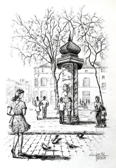 「Brise printanière」というタイトルの描画 Jean-Paul Ramonによって, オリジナルのアートワーク, インク