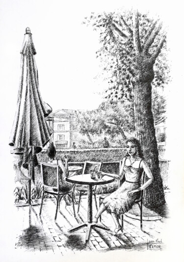 Drawing titled "Paisible "afterwork"" by Jean-Paul Ramon, Original Artwork, Ink