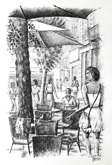 「Promenade ou farnie…」というタイトルの描画 Jean-Paul Ramonによって, オリジナルのアートワーク, インク