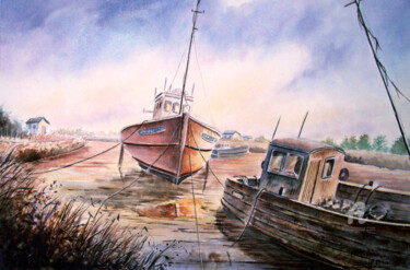 Painting titled "Vieux gréments" by Jean-Paul Ramon, Original Artwork, Watercolor