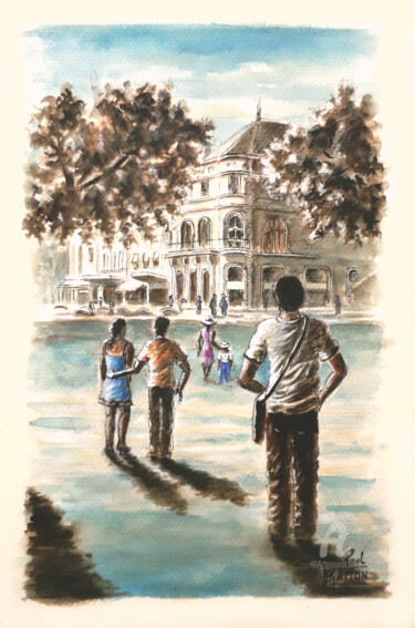 绘画 标题为“Après-midi promenade” 由Jean-Paul Ramon, 原创艺术品, 水彩