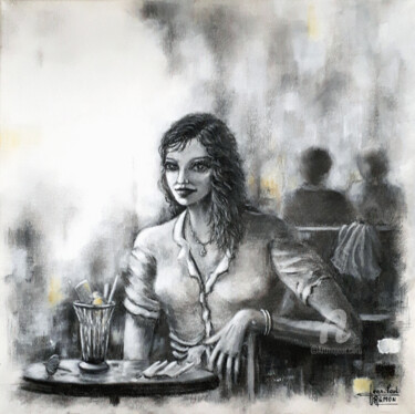 Painting titled "Noir et blanc arôme…" by Jean-Paul Ramon, Original Artwork, Charcoal Mounted on Wood Stretcher frame