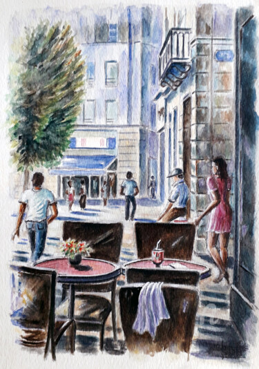 Painting titled "En passant(quartier…" by Jean-Paul Ramon, Original Artwork, Watercolor