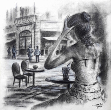 Painting titled "Instant rêverie" by Jean-Paul Ramon, Original Artwork, Charcoal