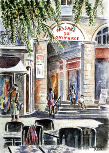 Malerei mit dem Titel "Après-midi flânerie" von Jean-Paul Ramon, Original-Kunstwerk, Aquarell