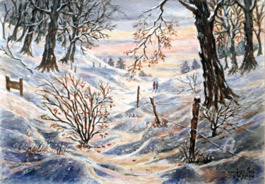 Peinture intitulée "Randonnée d'hiver" par Jean-Paul Ramon, Œuvre d'art originale, Aquarelle