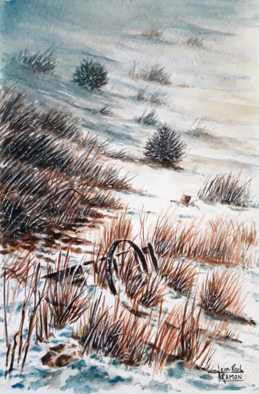 Malerei mit dem Titel "Vent d'hiver" von Jean-Paul Ramon, Original-Kunstwerk, Aquarell