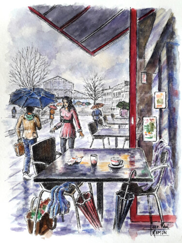 Картина под названием "Sans parapluie" - Jean-Paul Ramon, Подлинное произведение искусства, Акварель