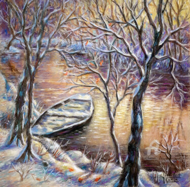 Peinture intitulée "Rives enneigées" par Jean-Paul Ramon, Œuvre d'art originale, Pastel