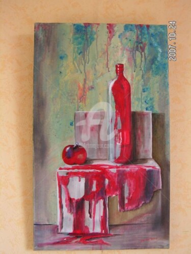 Schilderij getiteld "rouge coulures" door Jean Paul Tersin, Origineel Kunstwerk, Olie