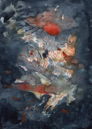 Dessin intitulée "Les Profondeurs du…" par Jean-Philippe Degraeve, Œuvre d'art originale, Aquarelle